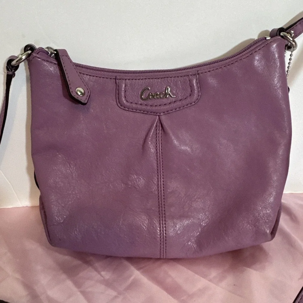 Coach Solid Purple Crossbody Saddlebag Small Satin‎ Lining Silver Hardware Read
